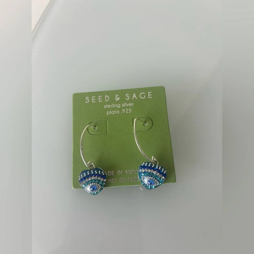 Evil Eye heart Sterling Silver dangle Earrings